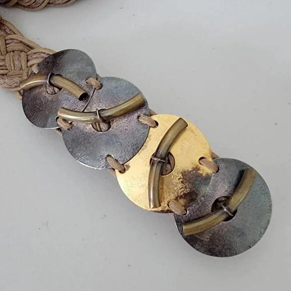 Vintage Woven Jute Rope Belt Brass Buckle Women Size M/L Boho Nautical Style - Picture 3 of 7